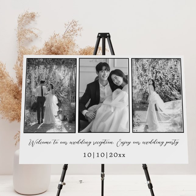 Classic Black & White 3 Photos Collage Wedding Foam Board (Creator Uploaded)