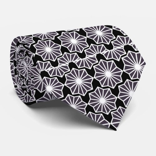 Classic black white abstract floral pattern men neck tie