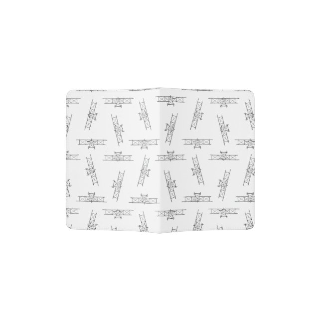 Classic Black & White Airplane Aviation Pattern Passport Holder (Opened)