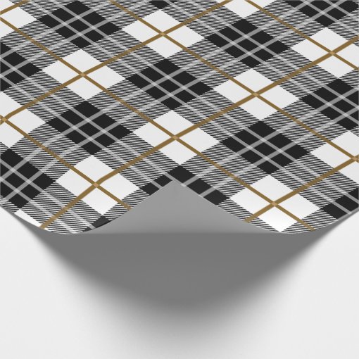 Classic Black, White and Gold Plaid Wrapping Paper | Zazzle