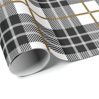 Classic Black, White and Gold Plaid Wrapping Paper | Zazzle