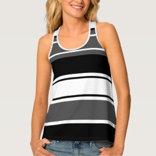 Classic Black, White, and Gray Striped Design Tank Top