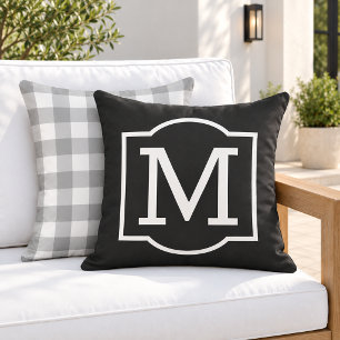 Classic Black White Bracket Monogram Outdoor Pillow