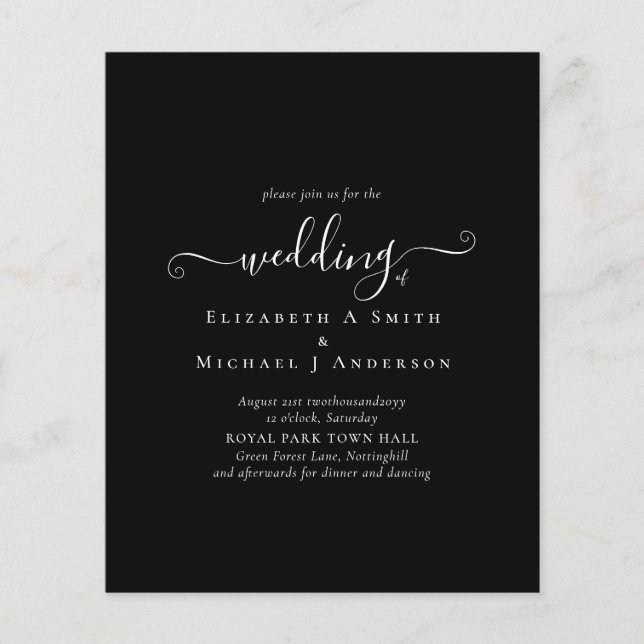 Classic Black White Budget Wedding Invitation Flyer (Front)
