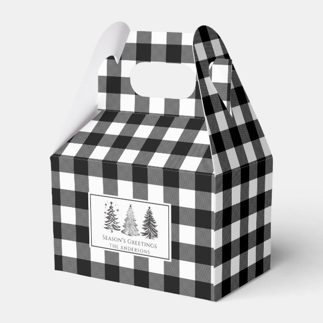 Classic Black & White Buffalo Plaid Christmas Favor Boxes (Back Side)