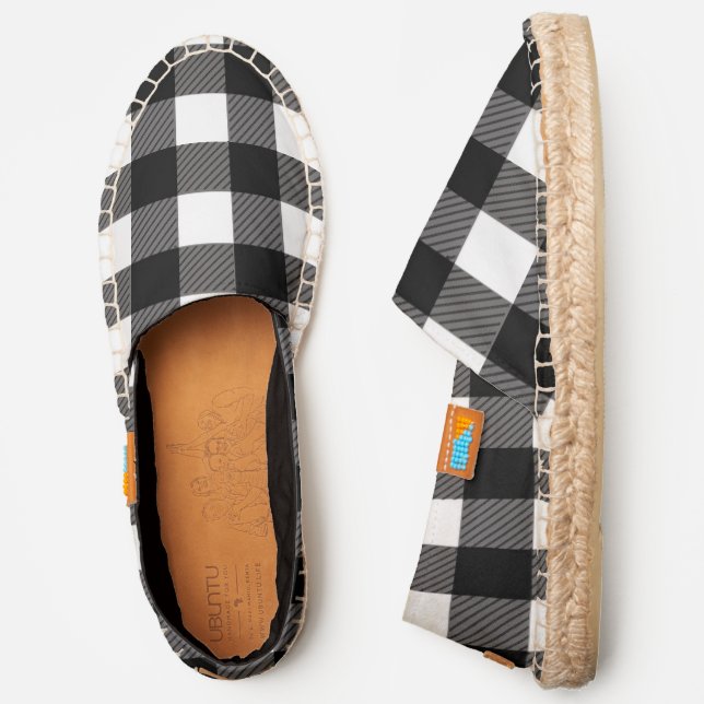 Classic Black White Buffalo Plaid Pattern Espadrilles (Side)