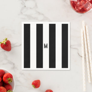 Classic Black & White Cabana Stripe Monogram Napkins