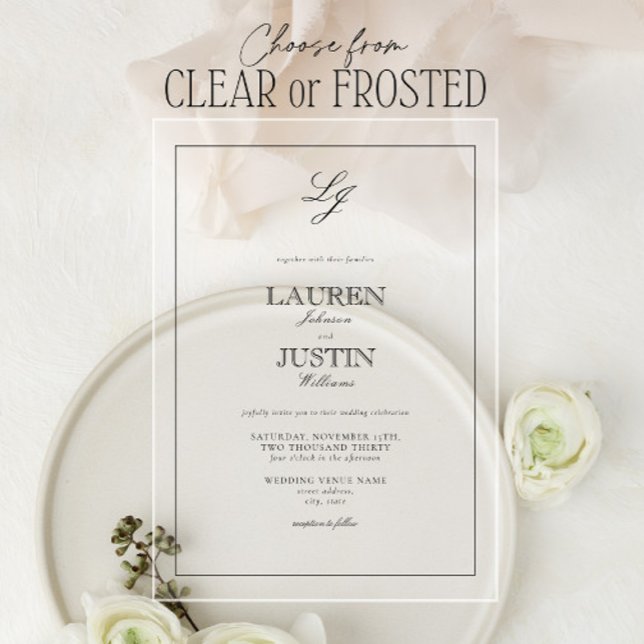 Classic Black & White Calligraphy Monogram Wedding Acrylic Invitations (Creator Uploaded)
