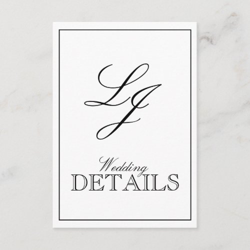 Classic Black  White Calligraphy Monogram Wedding Enclosure Card