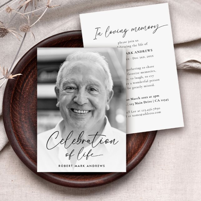 Classic Black White Celebration of Life Memorial Invitation (Creator Uploaded)