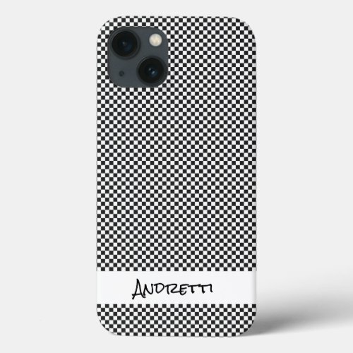 Classic Black White Check Initials Name Racing iPhone 13 Case