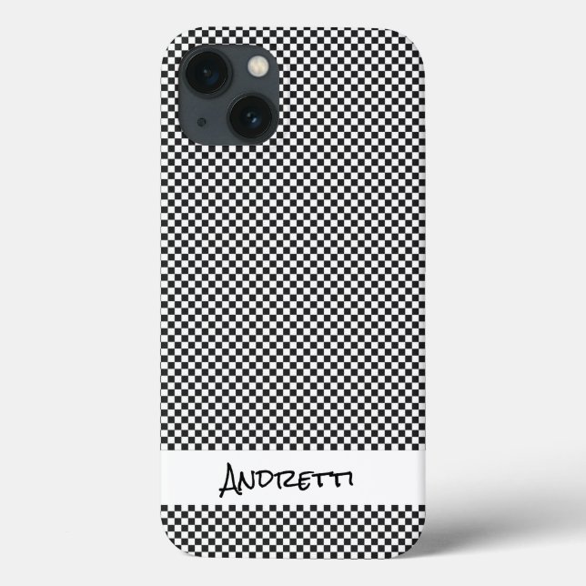Classic Black White Check Initials Name Racing Case-Mate iPhone Case (Back)