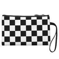 Classic Black White Checker Checkered Flag Wristlet Wallet