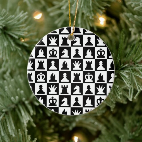 Classic Black &amp; White Chessboard Pattern Ceramic Ornament
