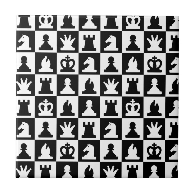Classic Black & White Chessboard Pattern Ceramic Tile (Front)
