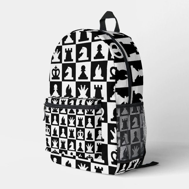 Classic Black & White Chessboard Pattern Printed Backpack (Back Corner Right)