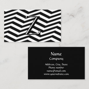 Classic Black White Chevron Stripe Monogram Business Card
