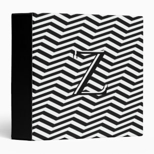 Classic Black White Chevron Zig Zag Monogram 3 Ring Binder