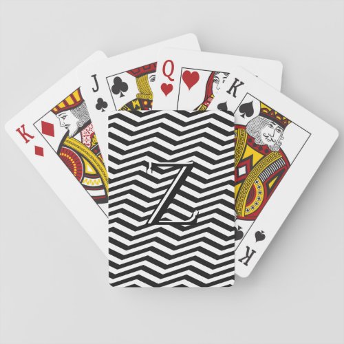 Classic Black White Chevron Zig Zag Monogram Poker Cards