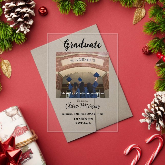 classic black white class add year scho graduation acrylic invitations (Insitu (Holiday))