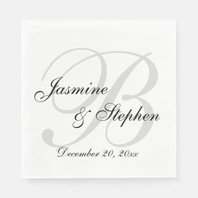 Classic Black & White Custom Monogram Paper Napkin (Front)