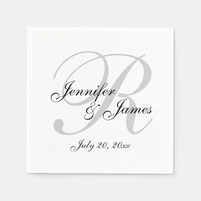 Classic Black & White Custom Monogram Paper Napkin (Front)