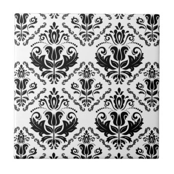 Classic Black White Damask Pattern - Stylish Chic Ceramic Tile by ZeraDesign at Zazzle