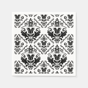 Classic Black White Damask Pattern - Stylish Chic Paper Napkins by ZeraDesign at Zazzle