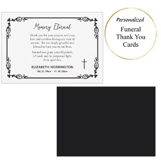 Classic Black & White Decorative Frame Funeral  Thank You Card