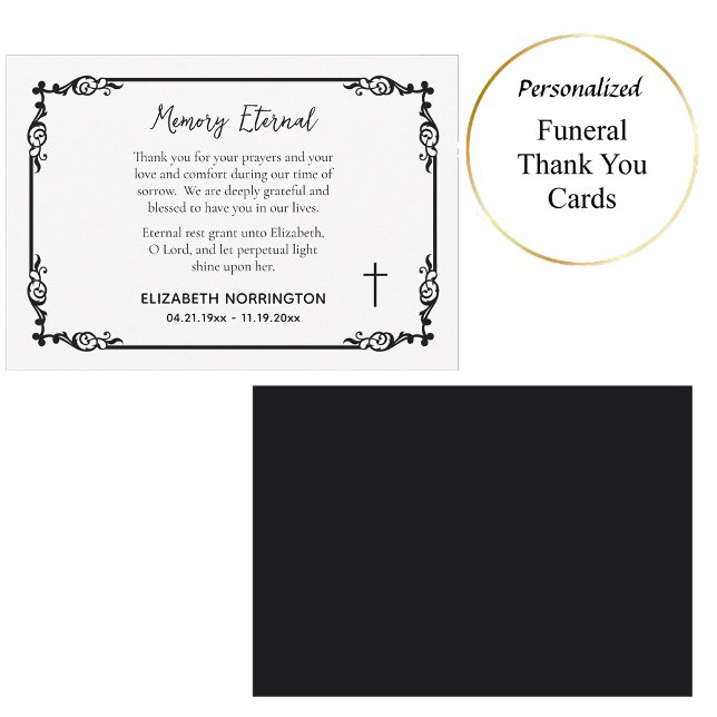Classic Black & White Decorative Frame Funeral  Thank You Card (Creator Uploaded)
