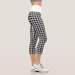 Classic Black White Diamond Checker Pattern Yoga Capri Leggings