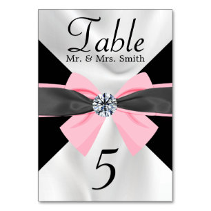 Classic Black & White Drapery with Pink Bow Table Number