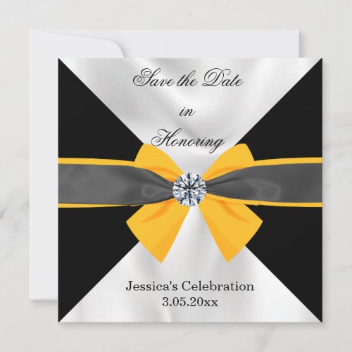 Classic Black  White Drapery with Yellow Bow Save The Date