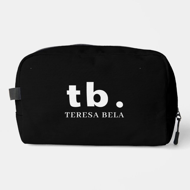 Classic Black White Elegant Minimal Monogram Dopp Kit (Front)