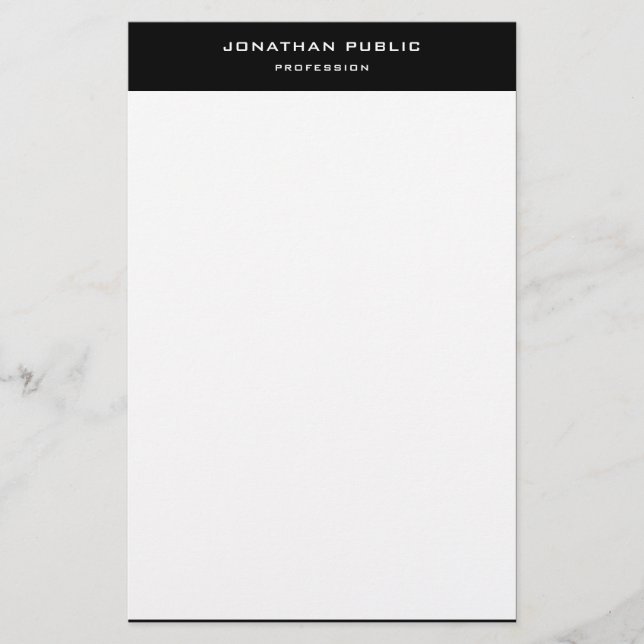 Classic Black White Elegant Minimalist Template Stationery (Front)