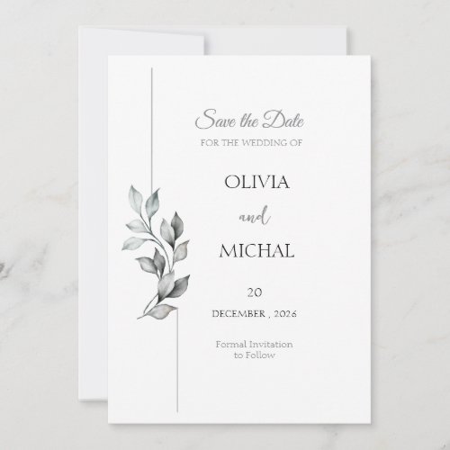 Classic Black & White Foliage Save the Date Card ✅