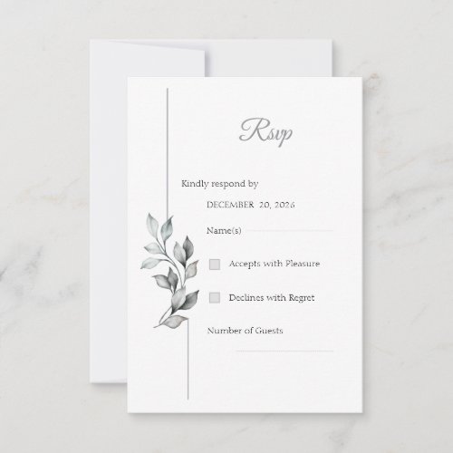 Classic Black & White Foliage Wedding RSVP Card