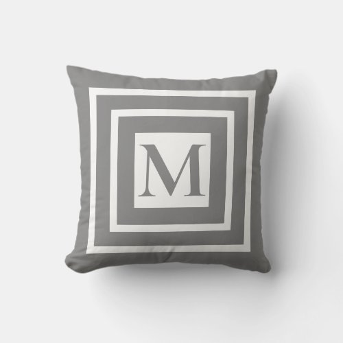 Classic black white framed monogram outdoor pillow