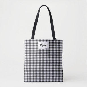 Classic Black & White Gingham   Personalized Name Tote Bag