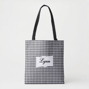 Classic Black & White Gingham   Personalized Name Tote Bag