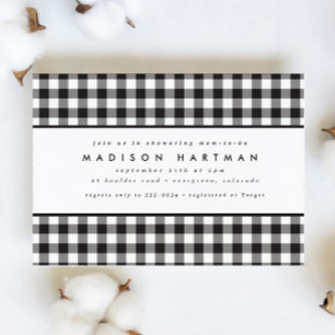 Classic Black White Gingham Plaid Baby Shower Invitation