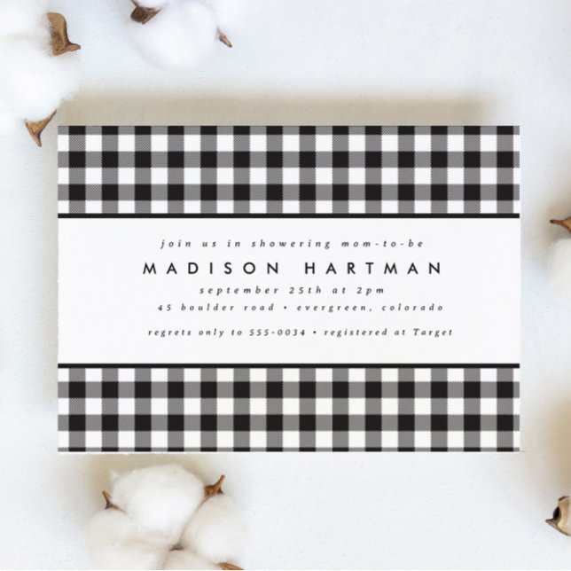 Classic Black White Gingham Plaid Baby Shower Invitation (Creator Uploaded)
