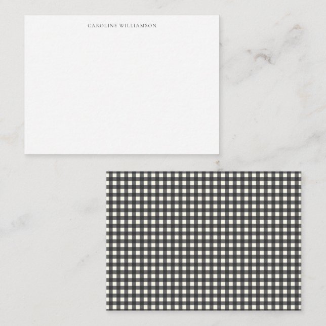 Classic Black White Gingham Plaid Bridal Shower Note Card (Front/Back)