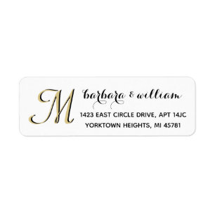 Classic Black White Gold Custom Monogram Label