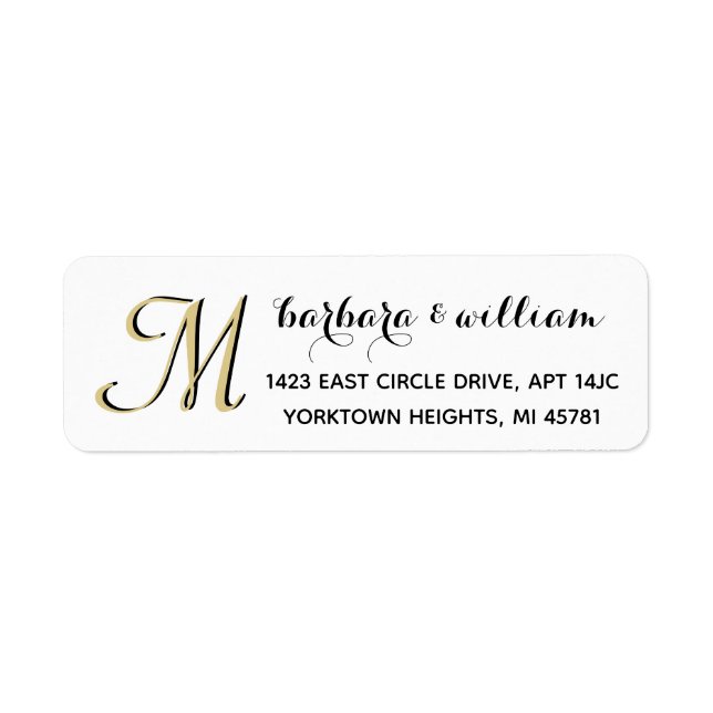 Classic Black White Gold Custom Monogram   Label (Front)