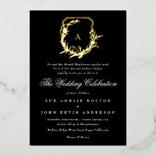 classic black white gold monogram crest wedding foil invitation