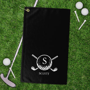 Classic Black White Golf Clubs Monogram Name Towel