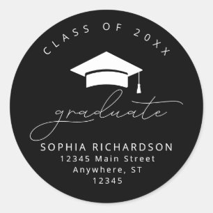 Classic Black White Graduate Round Envelope Seals
