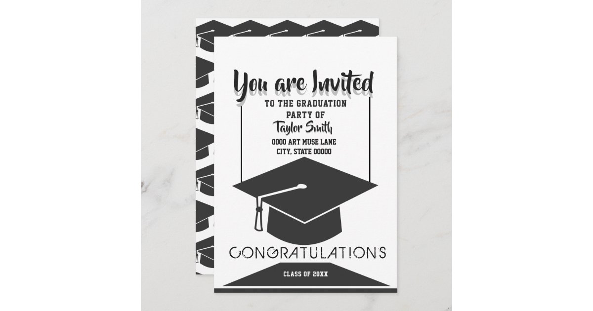 Classic Black & White Graduation Party Invitations | Zazzle