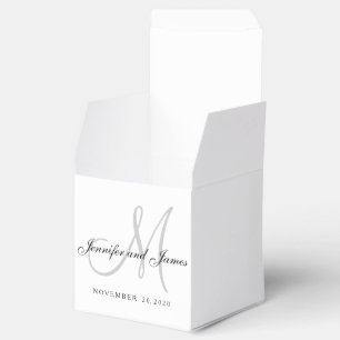 Classic Black White Gray Monogram Favor Box